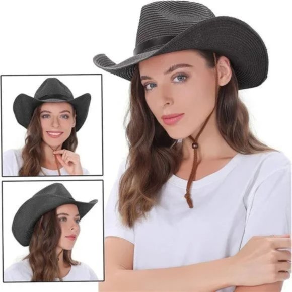 Shapeable Floppy Sun Hat Wide Birm Fedora Panama Hat for Men & Women Black (M) - Picture 3 of 7